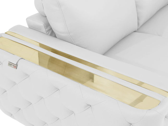 72" White And Gold Genuine Leather Loveseat