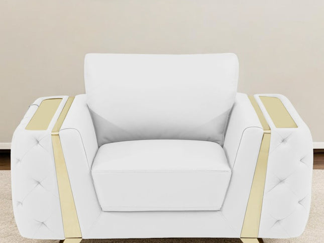 50" White And Gold Genuine Leather Club Chair