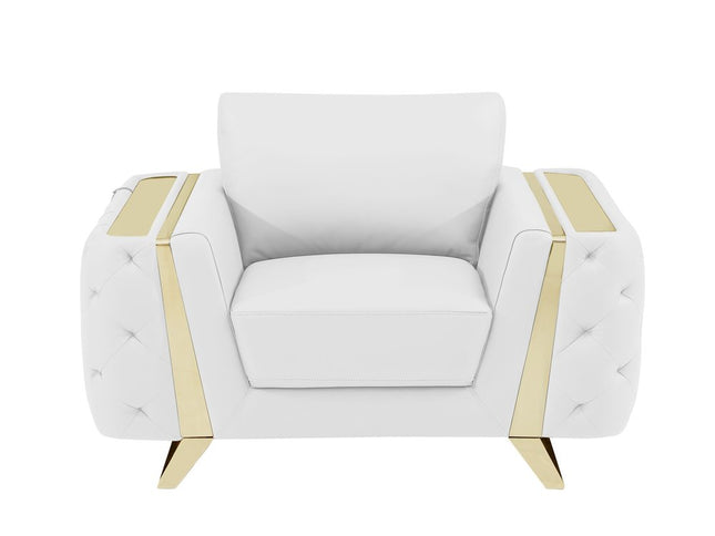 50" White And Gold Genuine Leather Club Chair