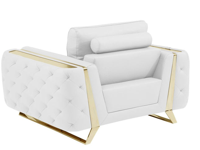 50" White And Gold Genuine Leather Club Chair