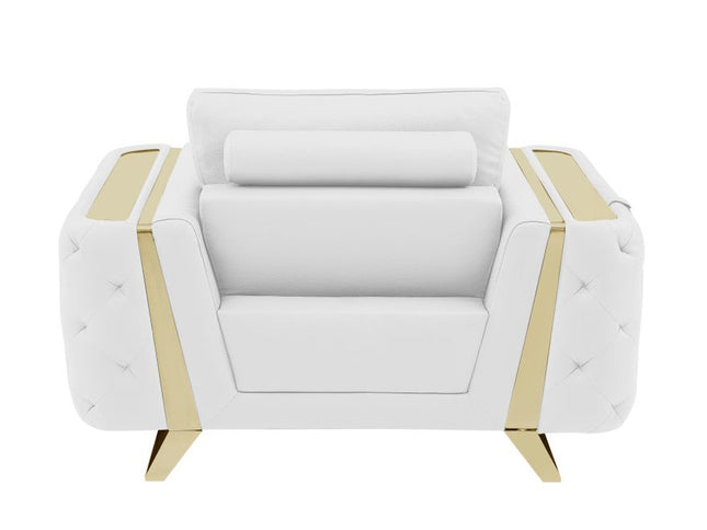 50" White And Gold Genuine Leather Club Chair