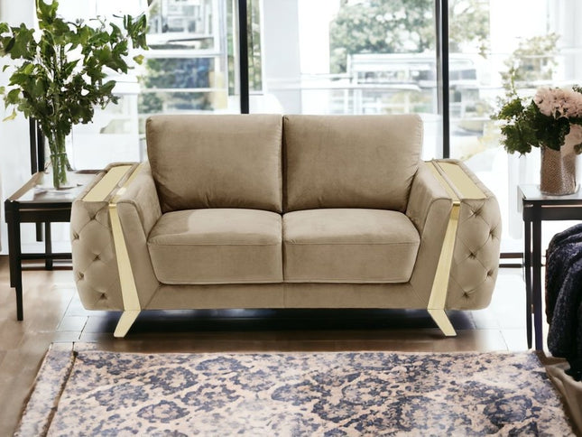 72" Beige And Gold Velvet Loveseat