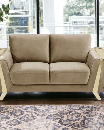 72" Beige And Gold Velvet Loveseat