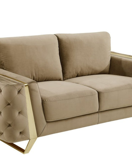 72" Beige And Gold Velvet Loveseat