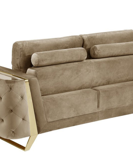 72" Beige And Gold Velvet Loveseat