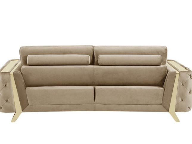 72" Beige And Gold Velvet Loveseat