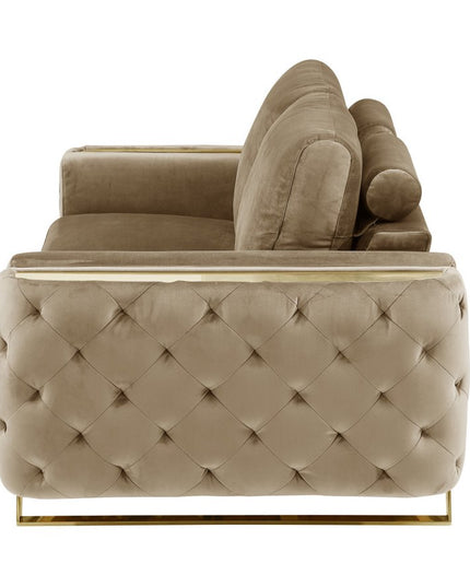 72" Beige And Gold Velvet Loveseat