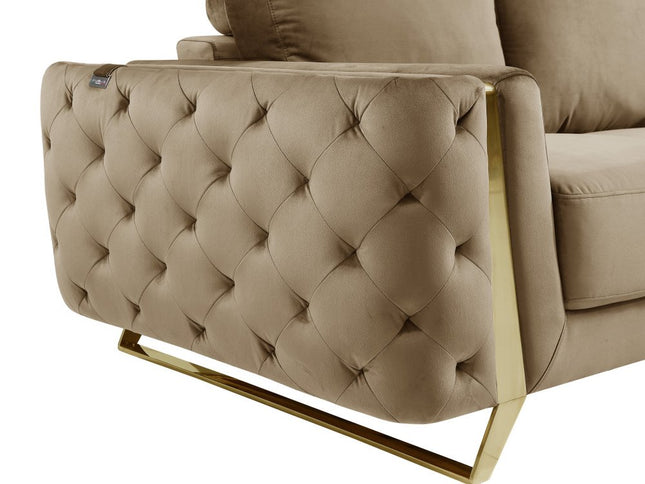 72" Beige And Gold Velvet Loveseat