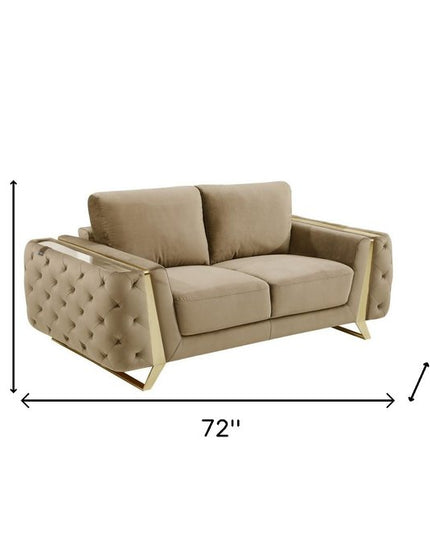 72" Beige And Gold Velvet Loveseat
