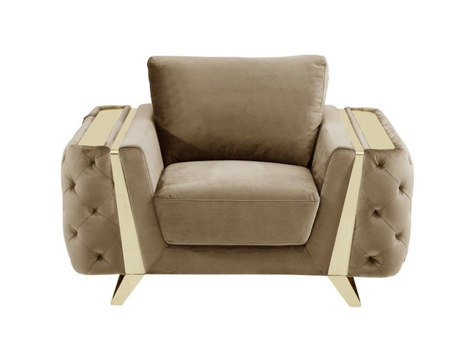 50" Beige And Gold Velvet Tufted Club Chair