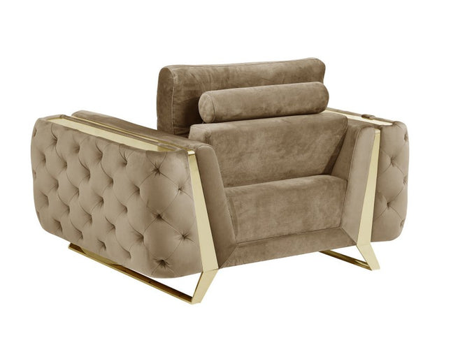 50" Beige And Gold Velvet Tufted Club Chair