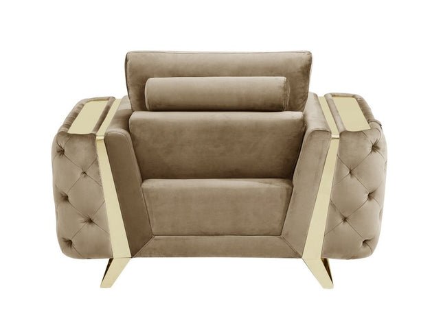 50" Beige And Gold Velvet Tufted Club Chair