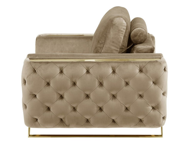 50" Beige And Gold Velvet Tufted Club Chair