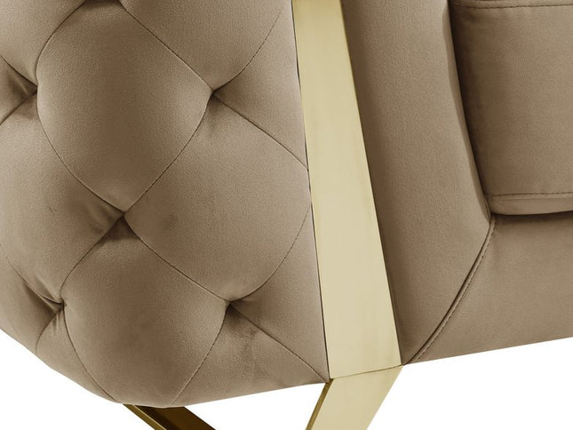 50" Beige And Gold Velvet Tufted Club Chair