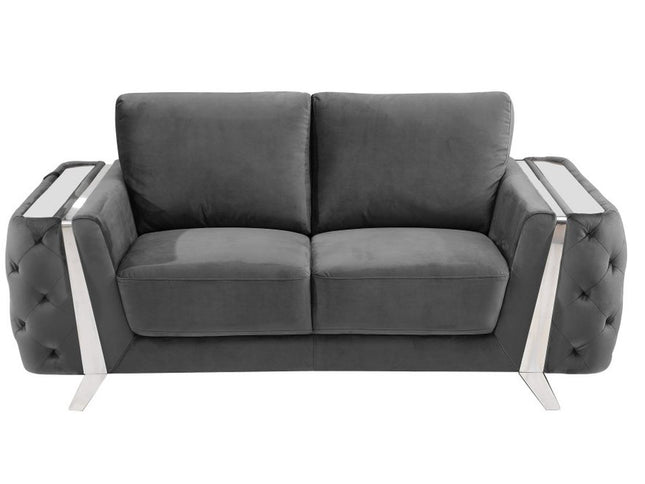 72" Dark Gray And Silver Velvet Loveseat