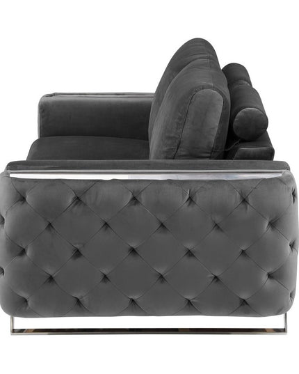 72" Dark Gray And Silver Velvet Loveseat
