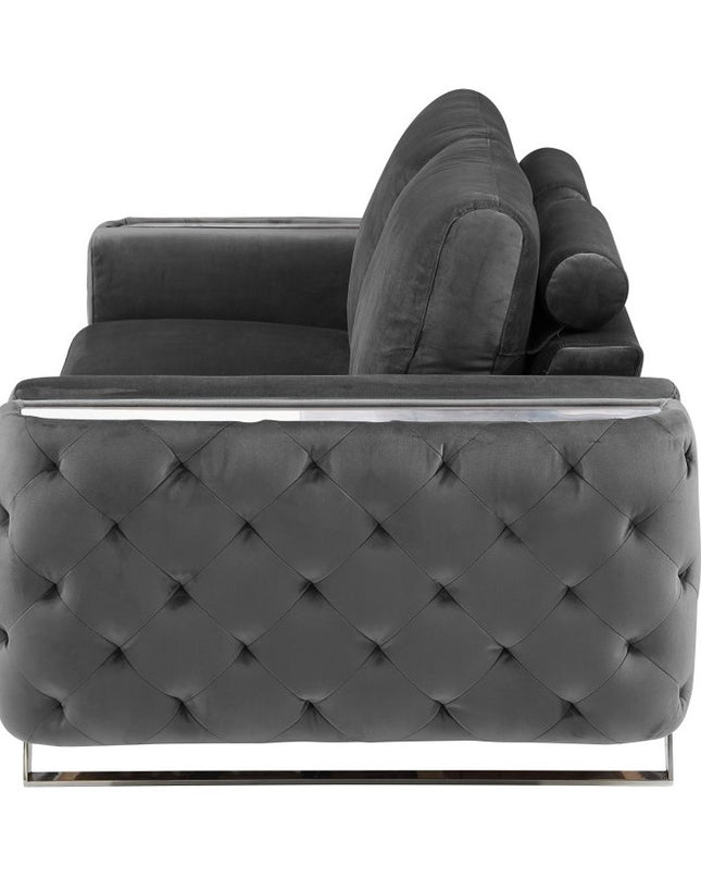 72" Dark Gray And Silver Velvet Loveseat