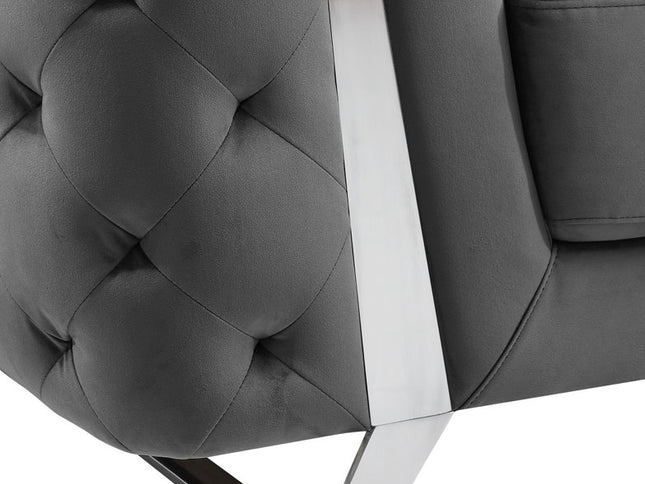 72" Dark Gray And Silver Velvet Loveseat