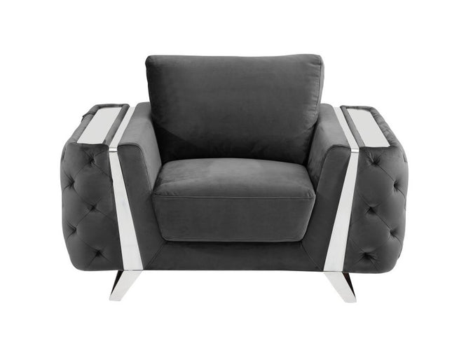 50" Dark Gray And Silver Velvet Tufted Club Chair