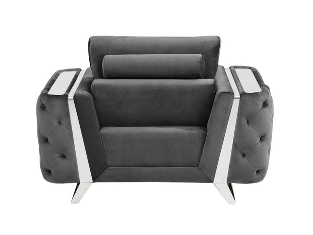 50" Dark Gray And Silver Velvet Tufted Club Chair