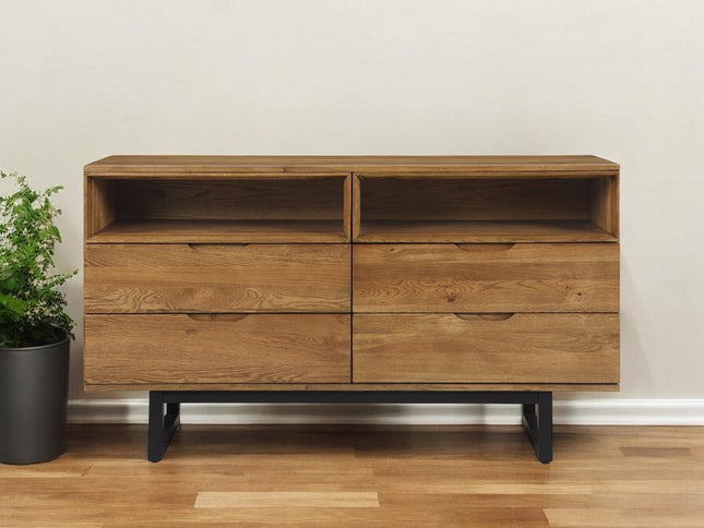 59" Brown Solid Wood Four Drawer Double Dresser