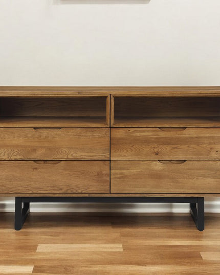 59" Brown Solid Wood Four Drawer Double Dresser