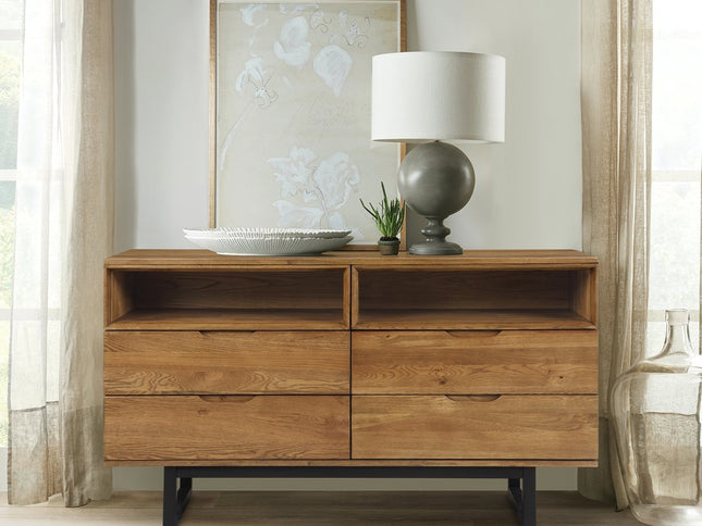 59" Brown Solid Wood Four Drawer Double Dresser