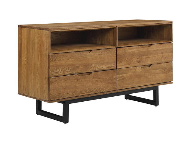 59" Brown Solid Wood Four Drawer Double Dresser