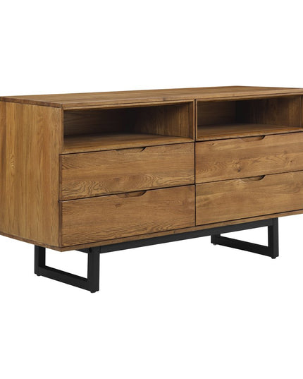 59" Brown Solid Wood Four Drawer Double Dresser