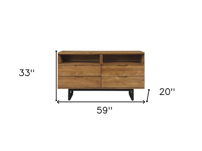 59" Brown Solid Wood Four Drawer Double Dresser