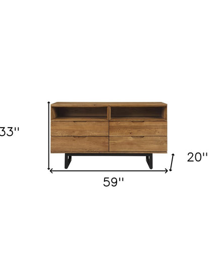 59" Brown Solid Wood Four Drawer Double Dresser