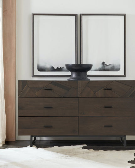 60" Dark Brown Solid Wood Six Drawer Double Dresser