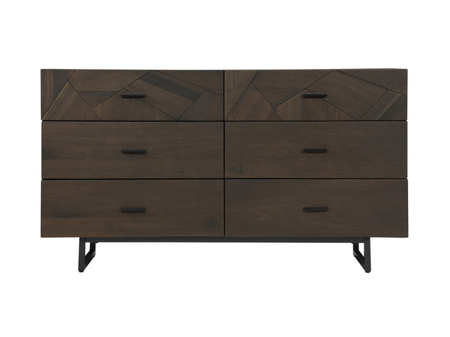 60" Dark Brown Solid Wood Six Drawer Double Dresser