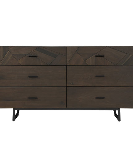 60" Dark Brown Solid Wood Six Drawer Double Dresser