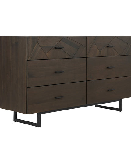 60" Dark Brown Solid Wood Six Drawer Double Dresser