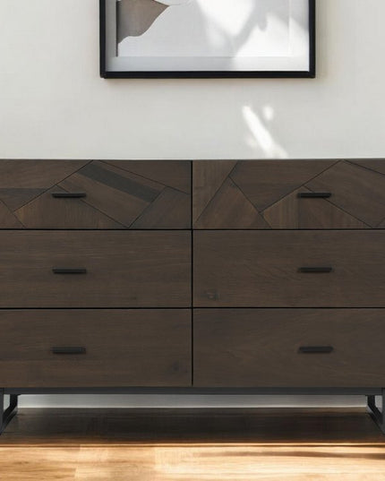 60" Dark Brown Solid Wood Six Drawer Double Dresser