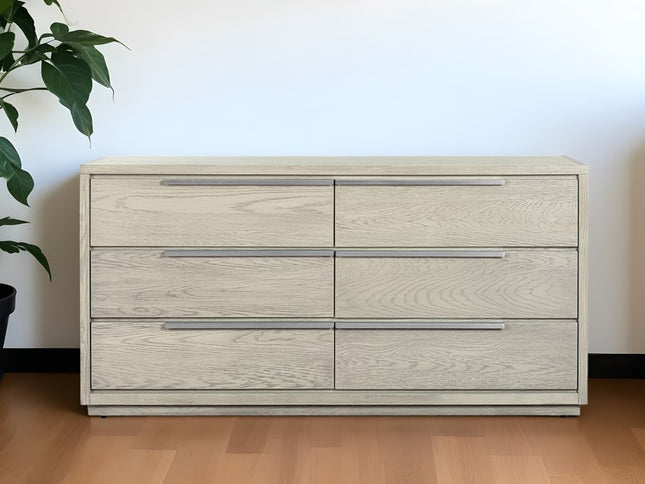 63" Gray Solid Wood Six Drawer Double Dresser