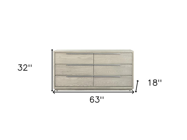 63" Gray Solid Wood Six Drawer Double Dresser