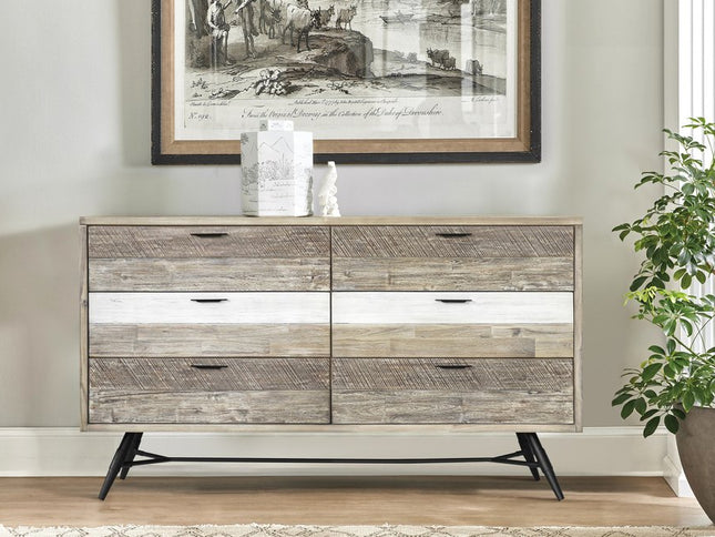 63" Natural and Ivory Solid Wood Six Drawer Double Dresser