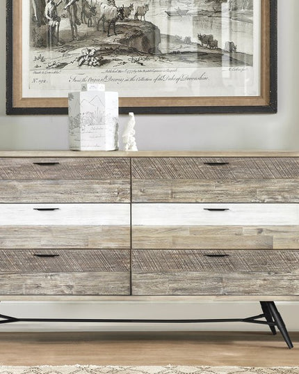 63" Natural and Ivory Solid Wood Six Drawer Double Dresser