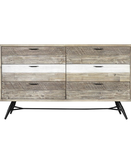 63" Natural and Ivory Solid Wood Six Drawer Double Dresser