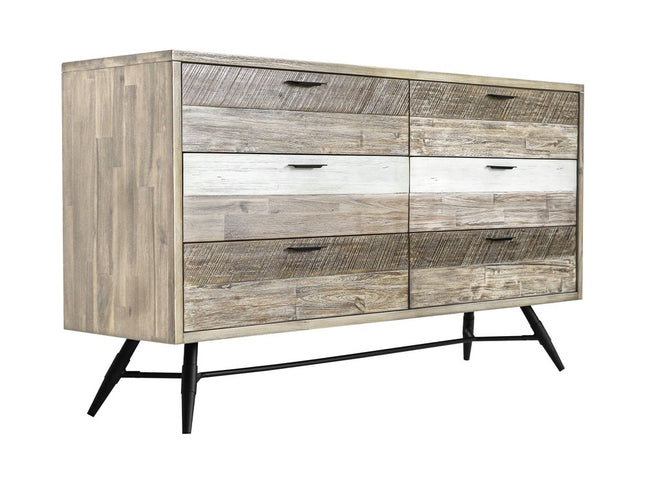 63" Natural and Ivory Solid Wood Six Drawer Double Dresser