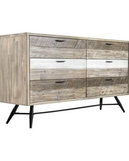 63" Natural and Ivory Solid Wood Six Drawer Double Dresser