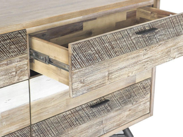 63" Natural and Ivory Solid Wood Six Drawer Double Dresser