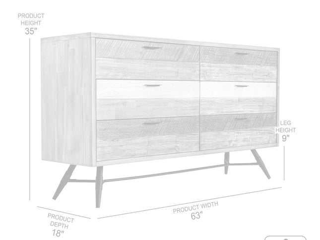 63" Natural and Ivory Solid Wood Six Drawer Double Dresser