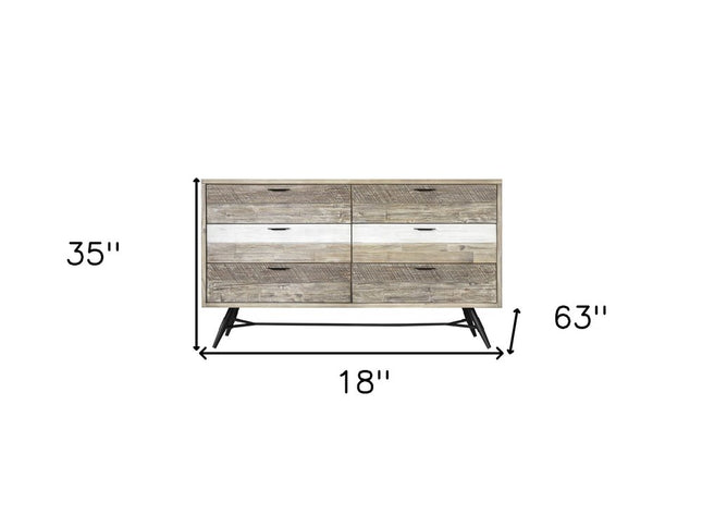 63" Natural and Ivory Solid Wood Six Drawer Double Dresser