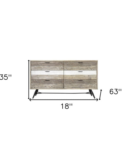 63" Natural and Ivory Solid Wood Six Drawer Double Dresser