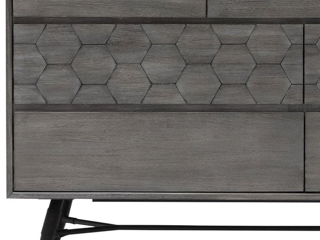 61" Gray Solid Wood Six Drawer Double Dresser