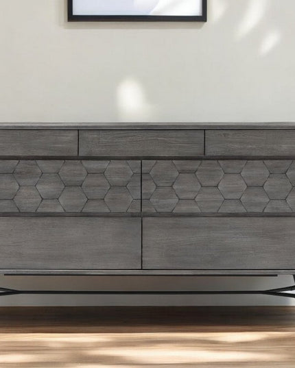 61" Gray Solid Wood Six Drawer Double Dresser