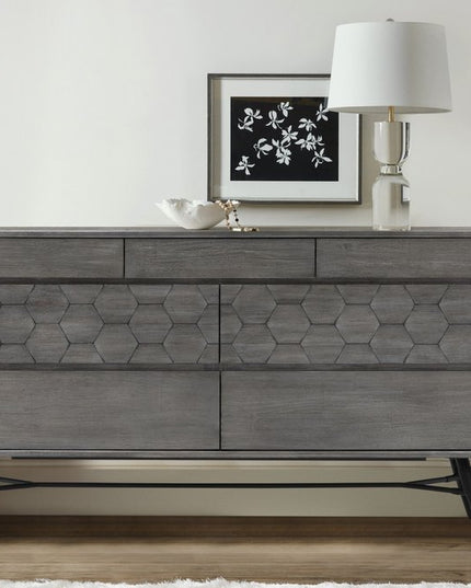 61" Gray Solid Wood Six Drawer Double Dresser